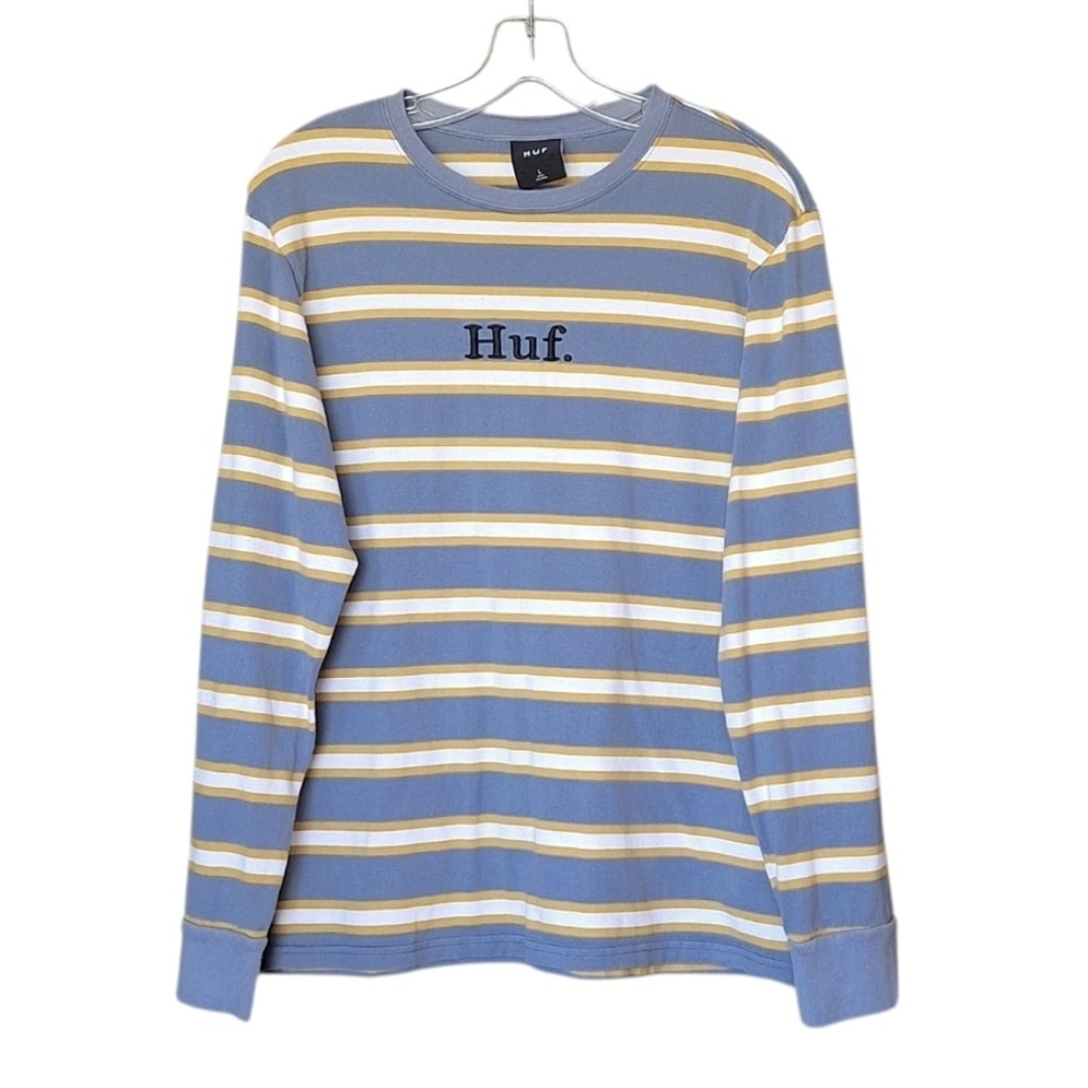 Huf. Cotton Striped Blue and Yellow Long Sleeved Tee Streetwear Hipster L